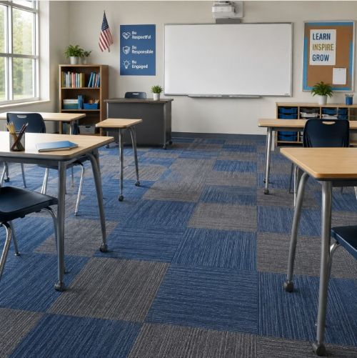 classroom with carpet tile
