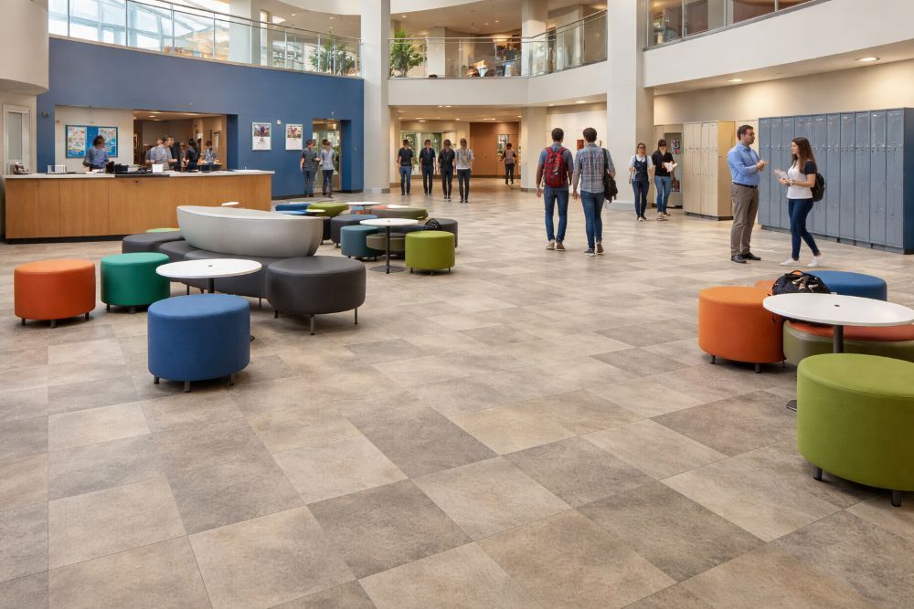 School Lobby with LVT Stone-Look Flooring